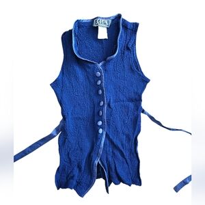 City Triangles Navy Textured Top With Buttons